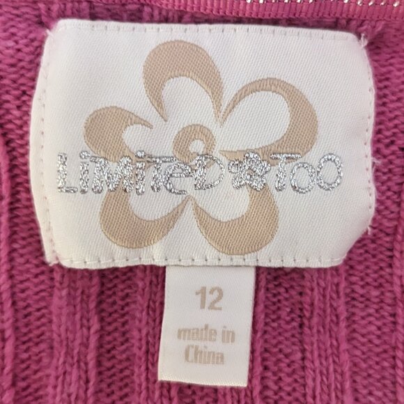VTG 00s Y2K Limited Too Pink Cable Knit V-Neck Long Sleeve Sweater Size Girls 12 - Picture 6 of 7